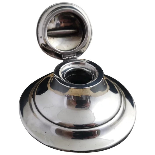 Antique silver capstan inkwell, large