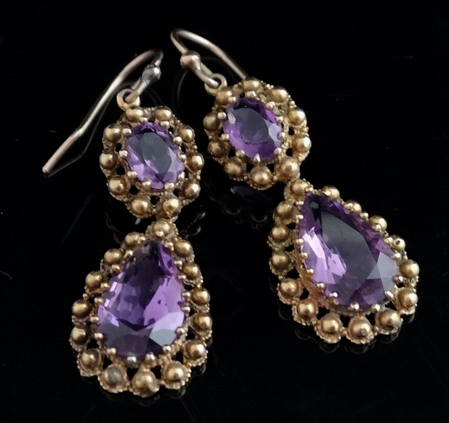 Antique Georgian amethyst drop earrings, 15ct gold