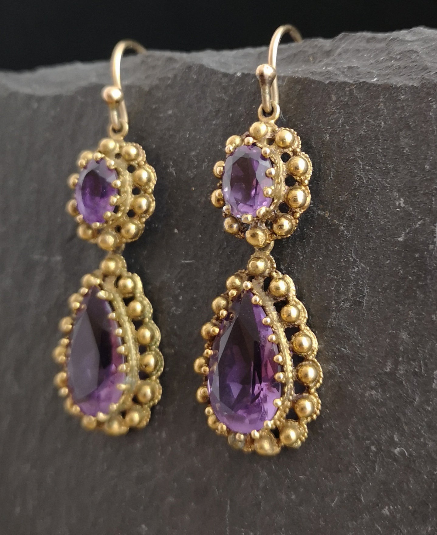 Antique Georgian amethyst drop earrings, 15ct gold