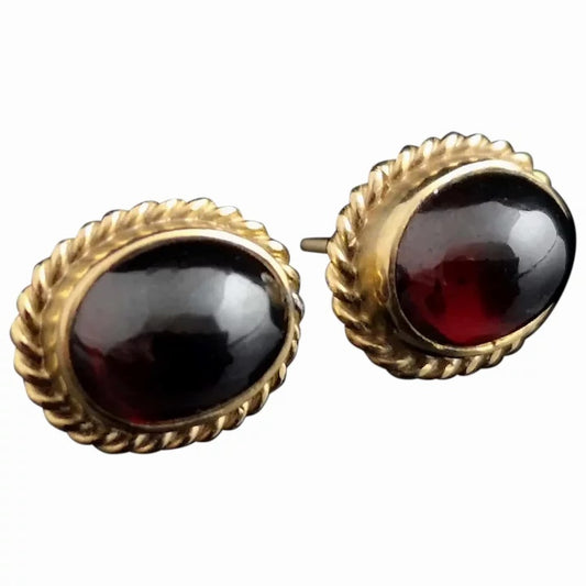 Victorian garnet cabochon earrings, 9ct gold
