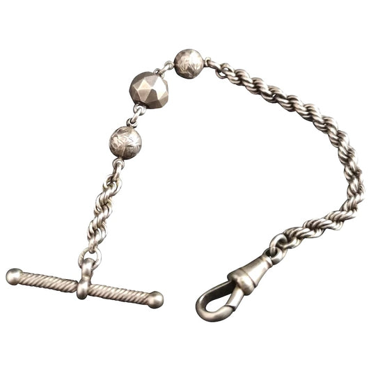 Antique Victorian silver albertina, watch chain