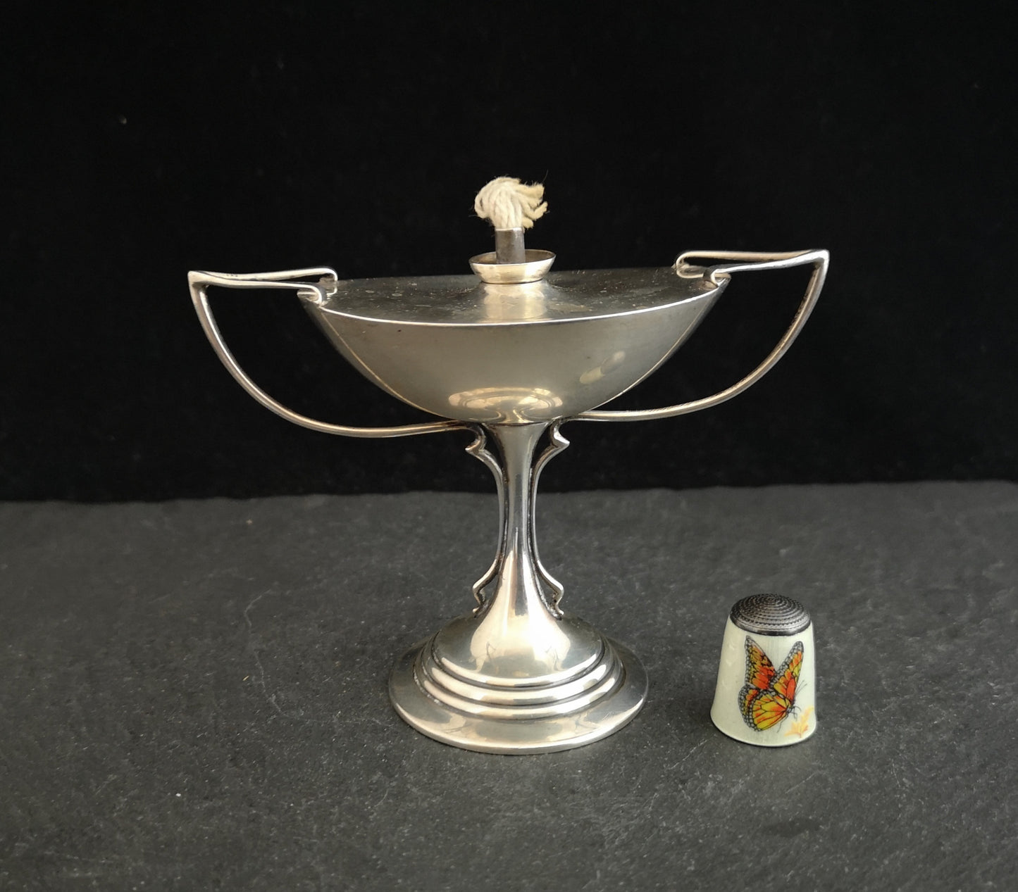Antique silver cigar lighter, lamp, table top