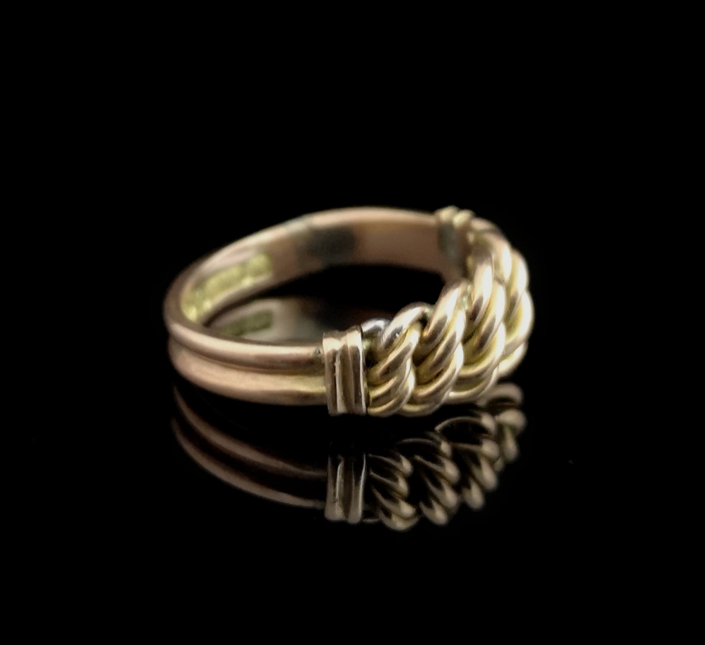 Victorian 9ct gold knot ring, keeper ring
