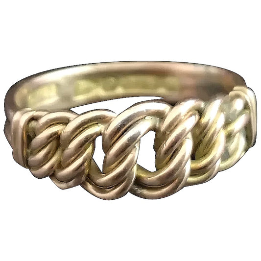 Victorian 9ct gold knot ring, keeper ring