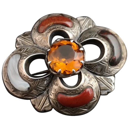 Antique Victorian Scottish silver and agate brooch