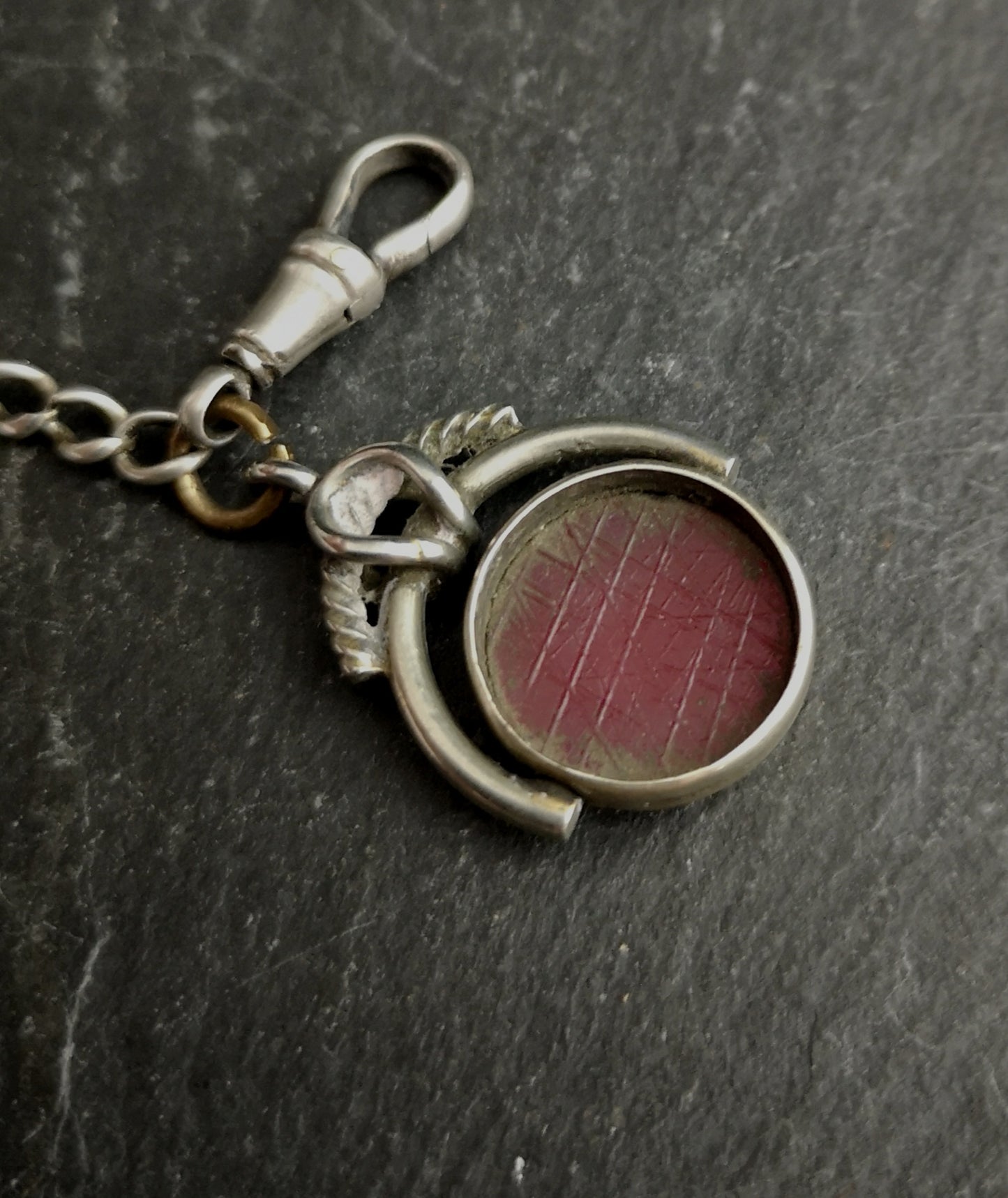 Antique sterling silver Albert chain, swivel fob