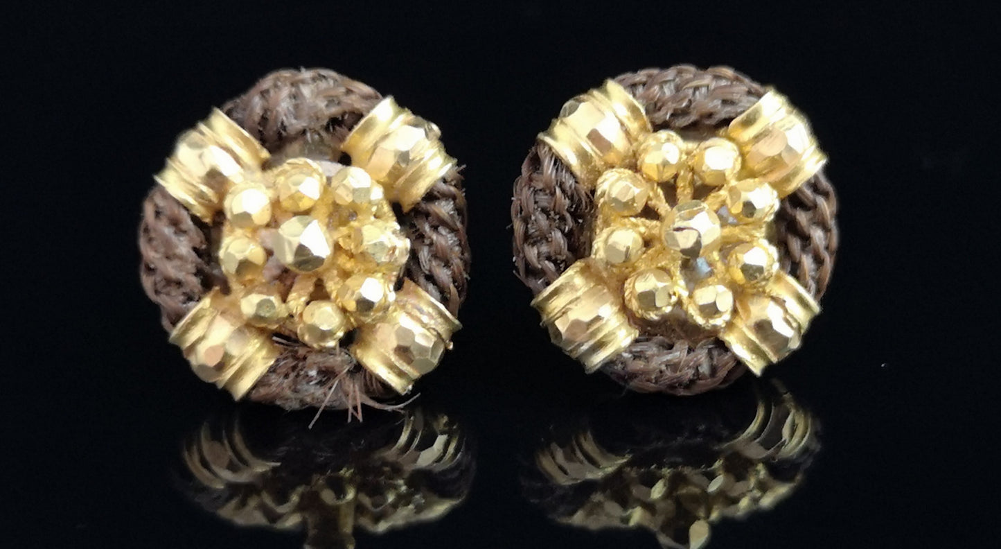 Victorian mourning earrings, High carat gold and hairwork
