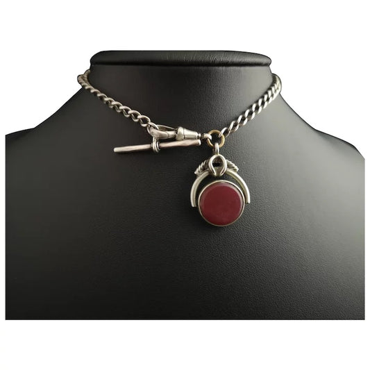 Antique sterling silver Albert chain, swivel fob