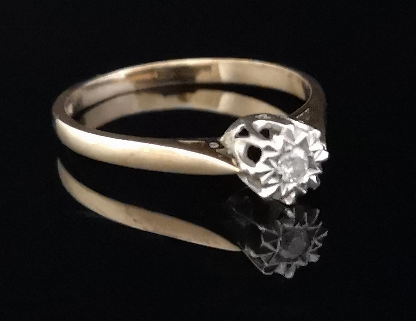 Vintage 9ct gold diamond solitaire ring, engagement