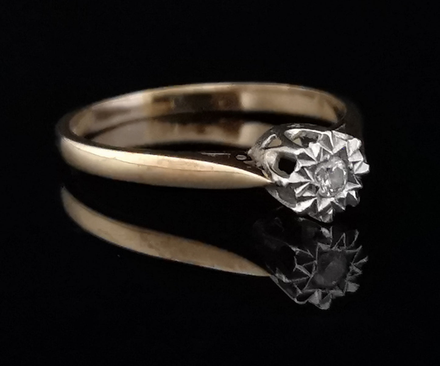 Vintage 9ct gold diamond solitaire ring, engagement
