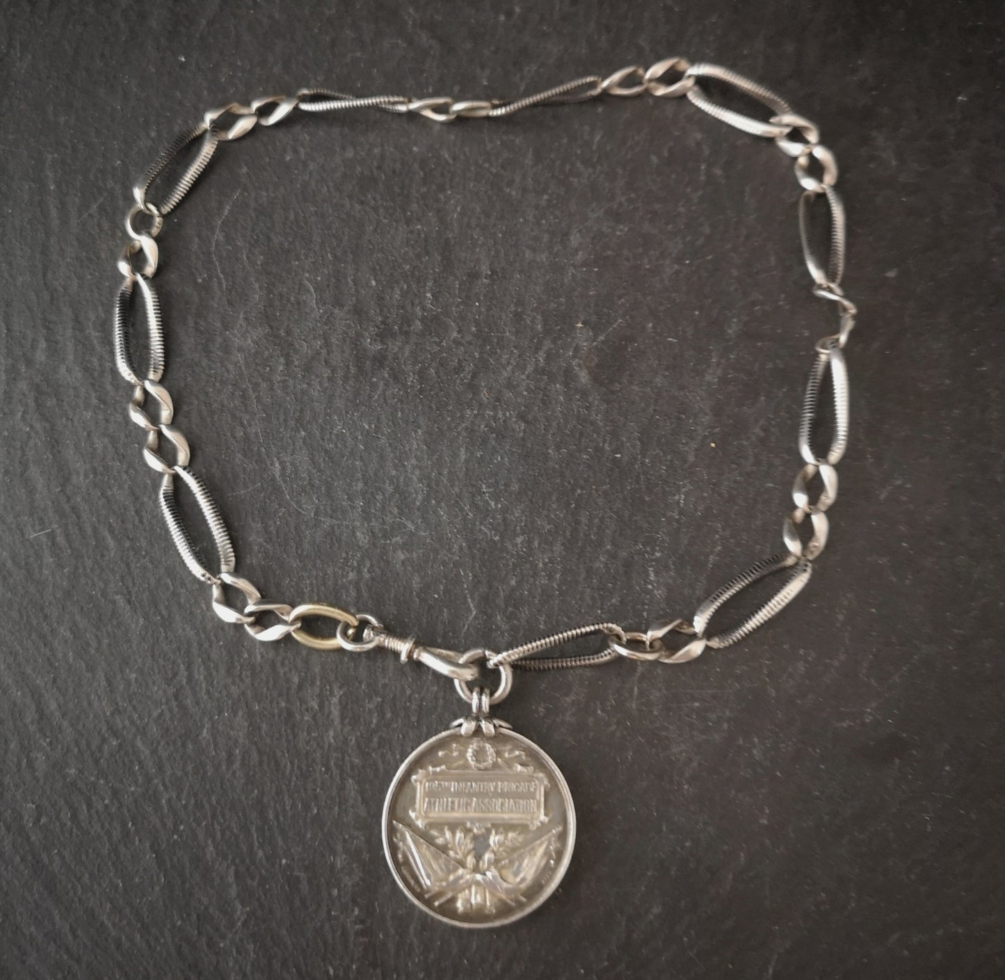 Antique silver niello Albert chain, watch chain fob