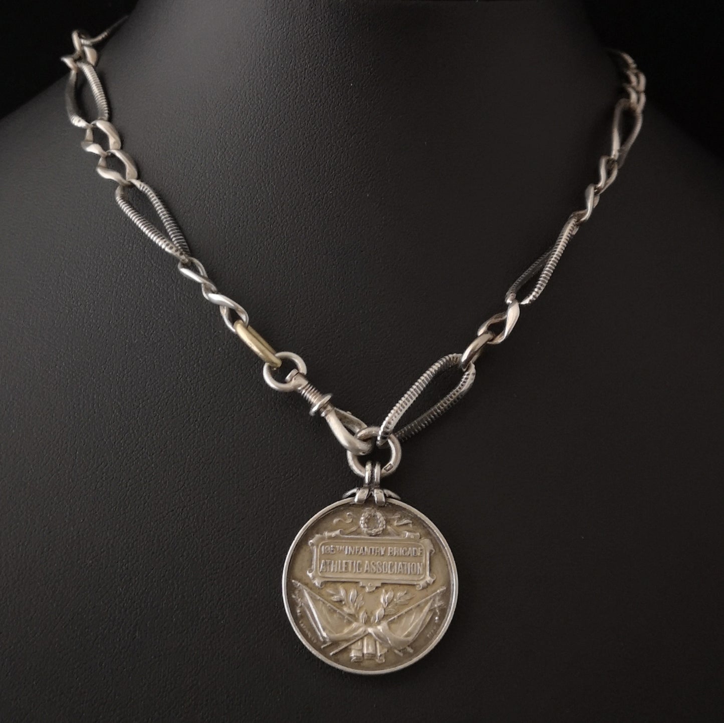 Antique silver niello Albert chain, watch chain fob