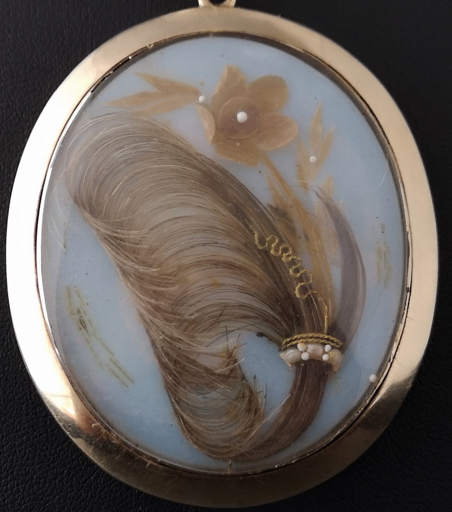 Georgian gold mourning locket, portrait pendant, hairwork, 15ct