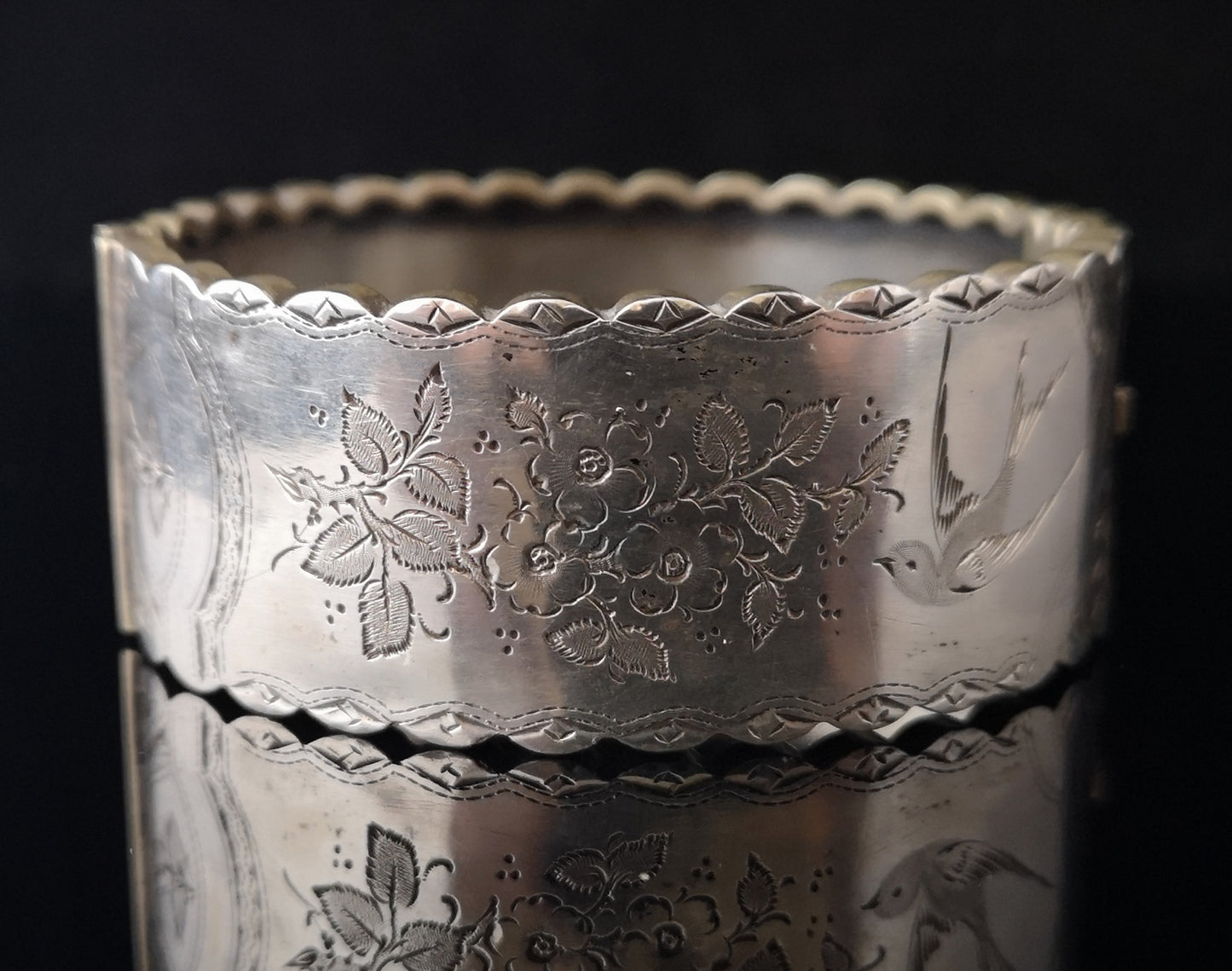 Victorian silver bangle, cuff, aesthetic era