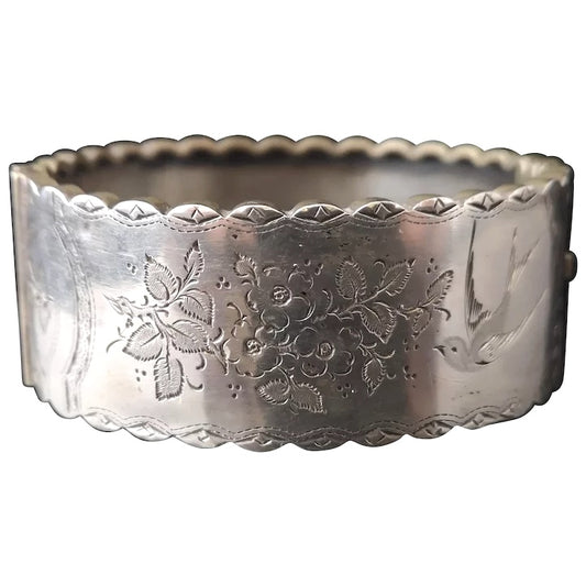 Victorian silver bangle, cuff, aesthetic era
