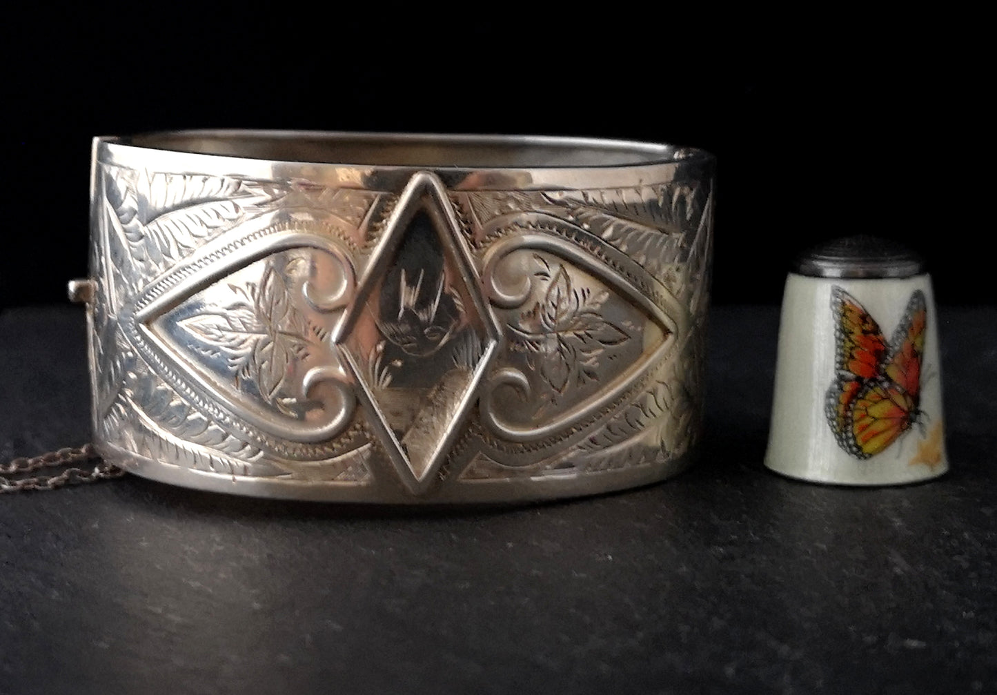 Victorian silver cuff bangle, Aesthetic era