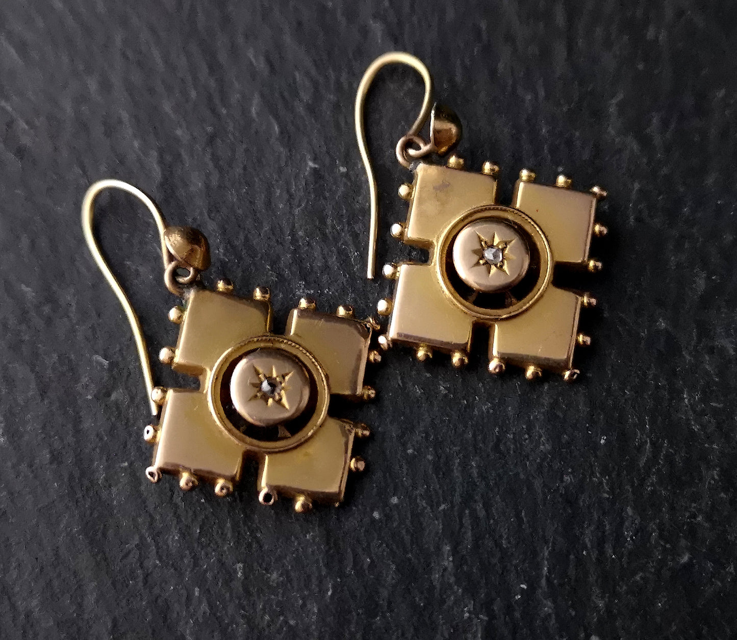 Antique Victorian diamond drop earrings, 9ct gold