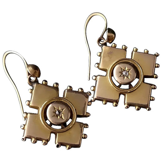 Antique Victorian diamond drop earrings, 9ct gold