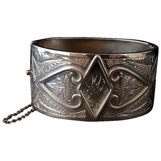 Victorian silver cuff bangle, Aesthetic era