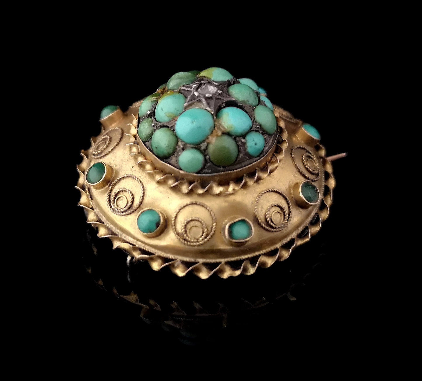 Antique turquoise and diamond locket brooch, Victorian 15ct