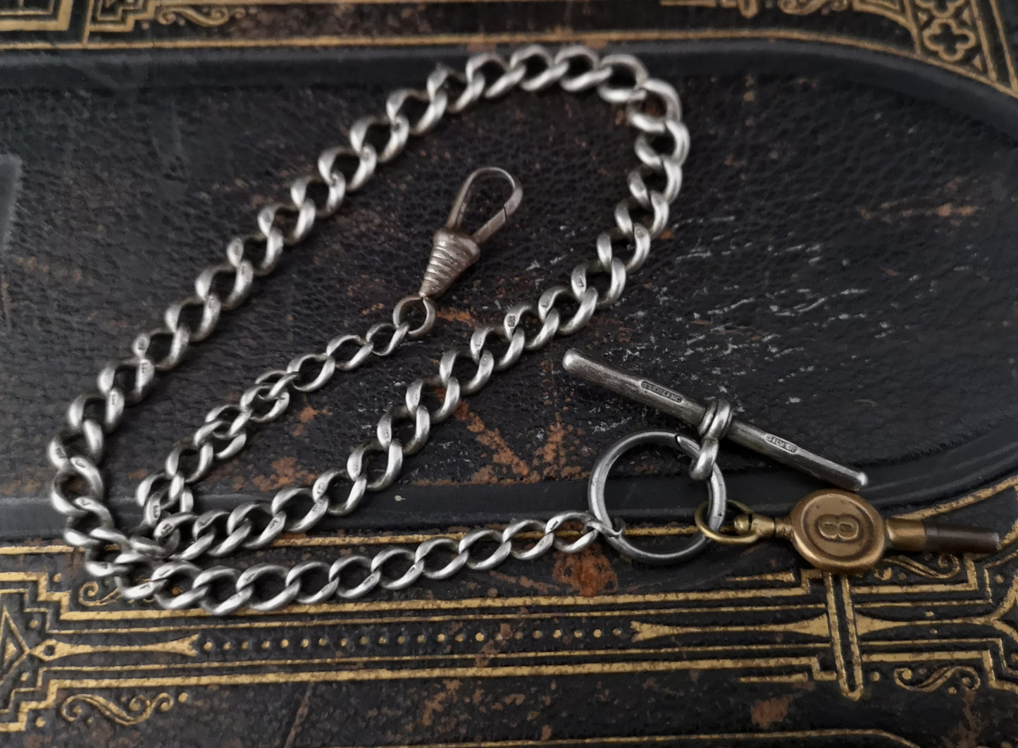 Antique Victorian silver albert chain, watch chain