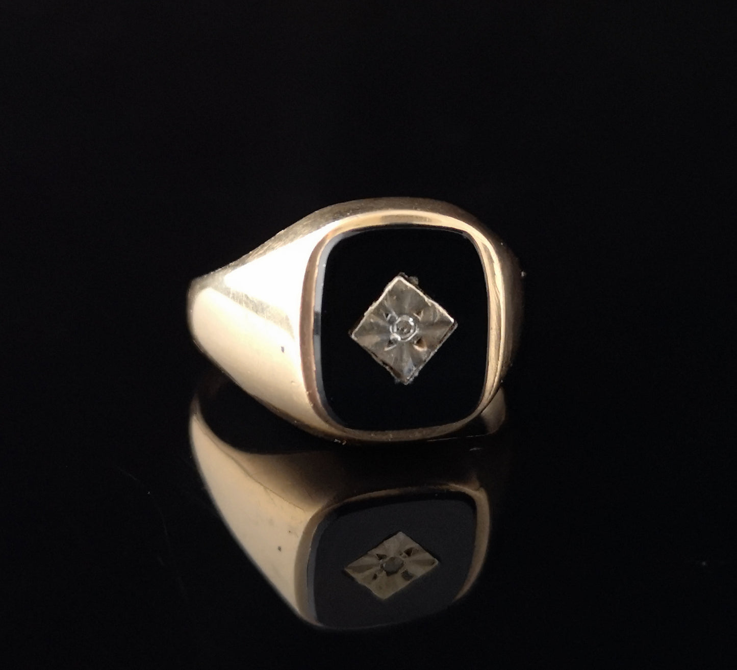 Vintage Onyx and diamond signet ring, 9ct gold