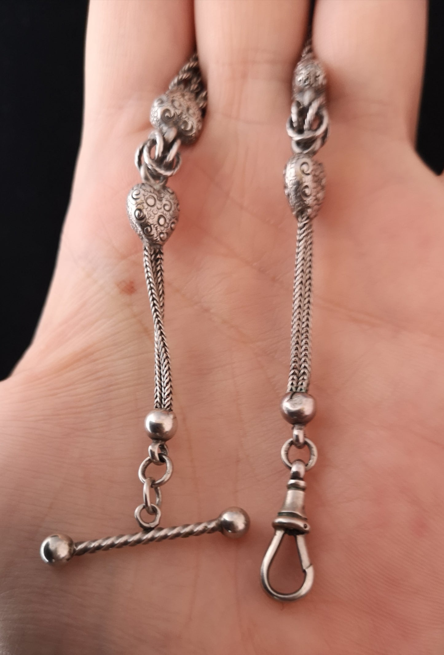 Antique Victorian silver Albertina, watch chain