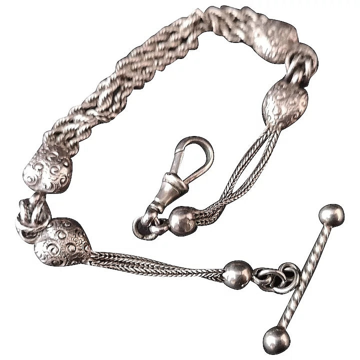 Antique Victorian silver Albertina, watch chain