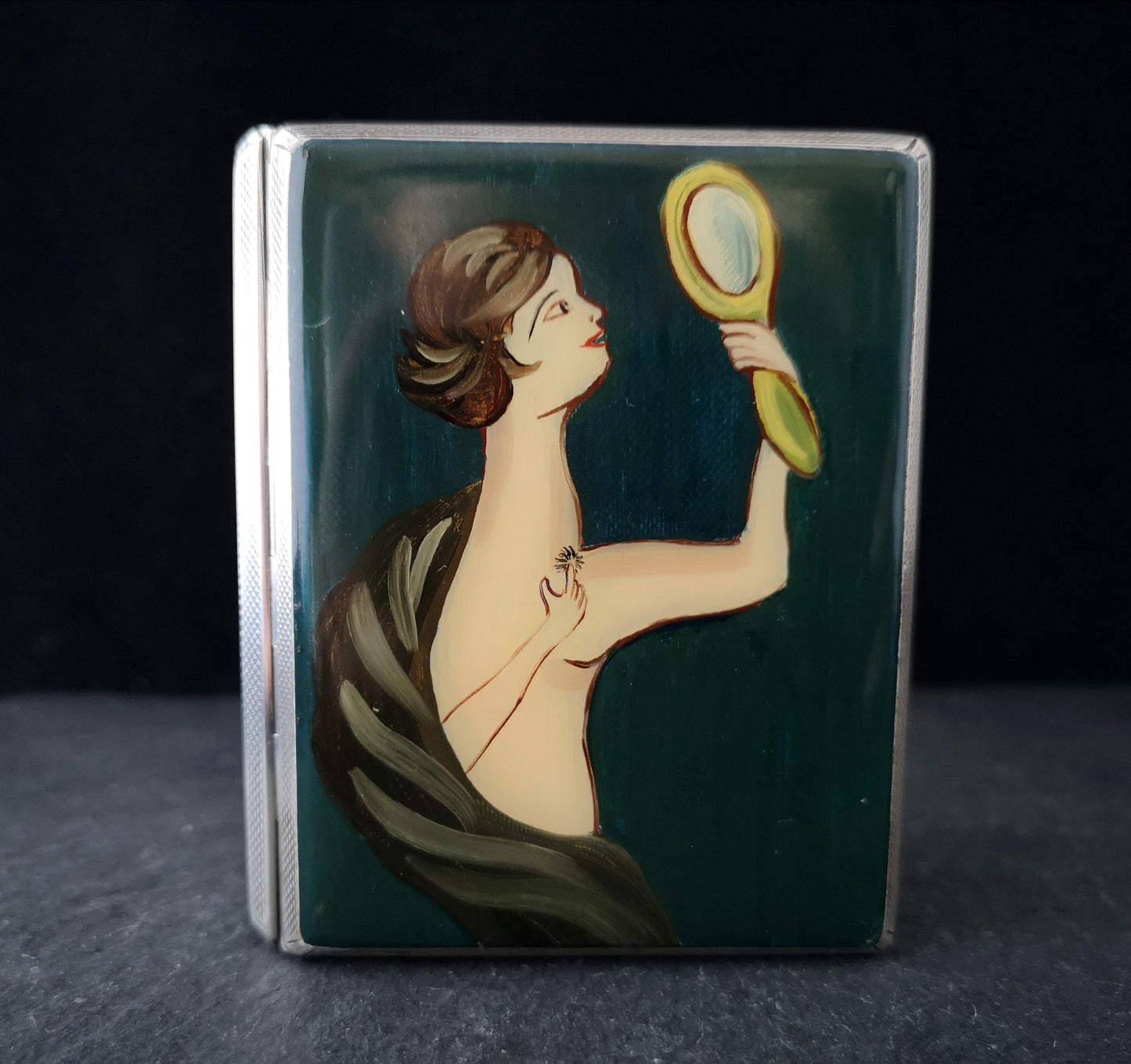 Vintage Art Deco Silver and enamel cigarette case, Mappin and Webb
