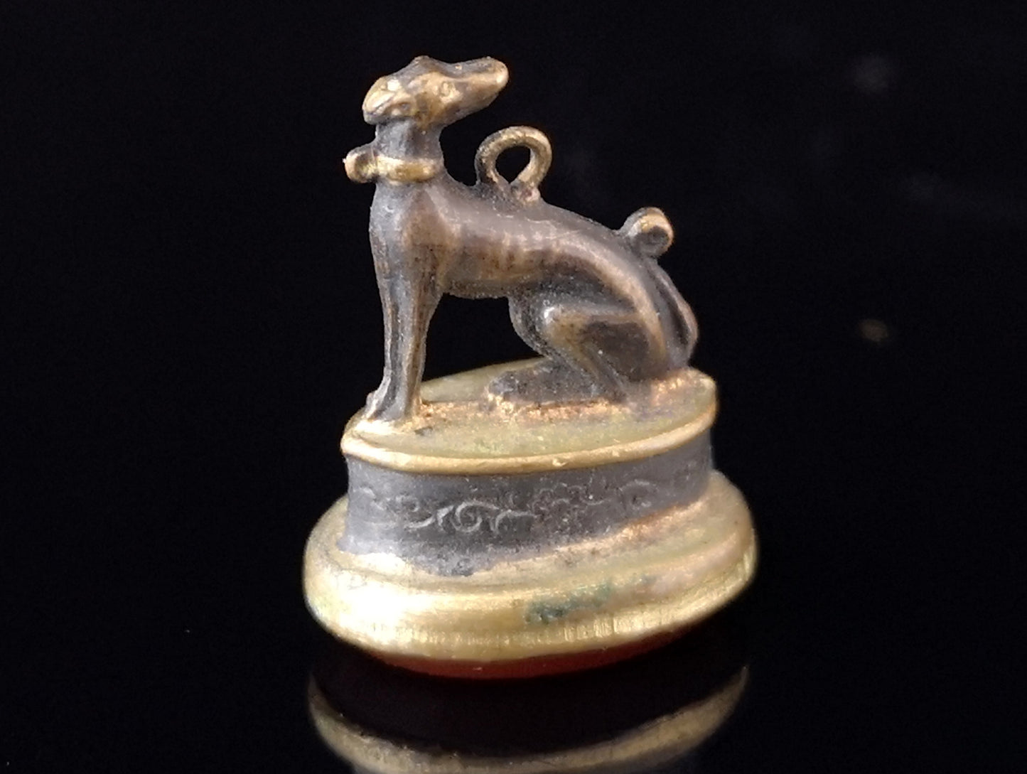 Antique Carnelian seal fob, Greyhound dog