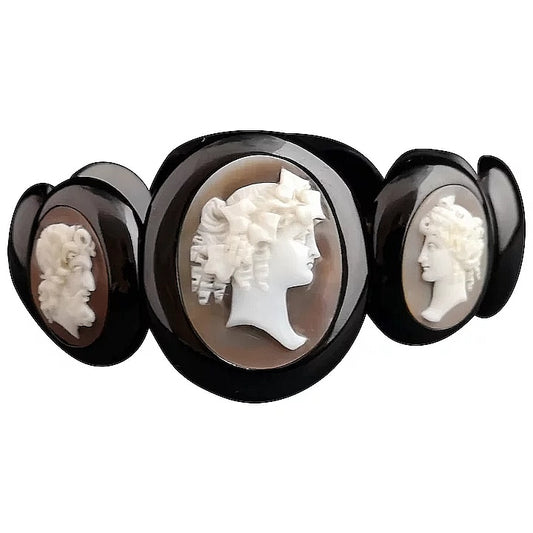Antique Victorian Whitby Jet Cameo bracelet