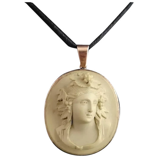 Antique Victorian Lava cameo pendant, 9ct Rose gold