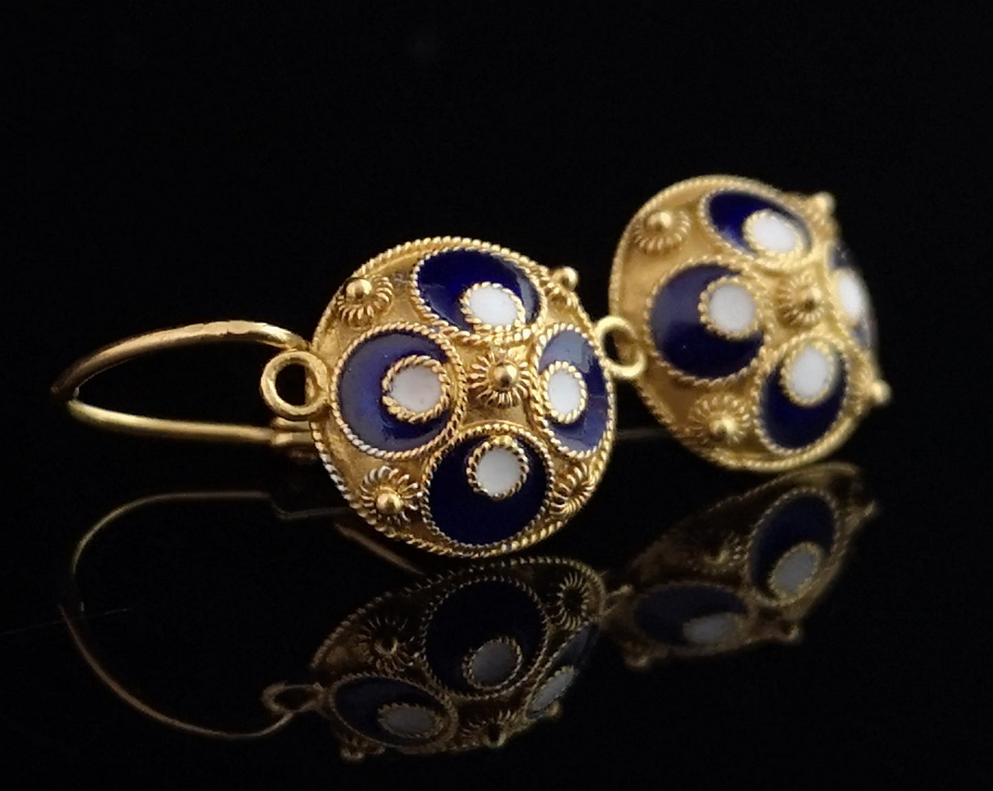 Vintage Russian enamel earrings, silver gilt