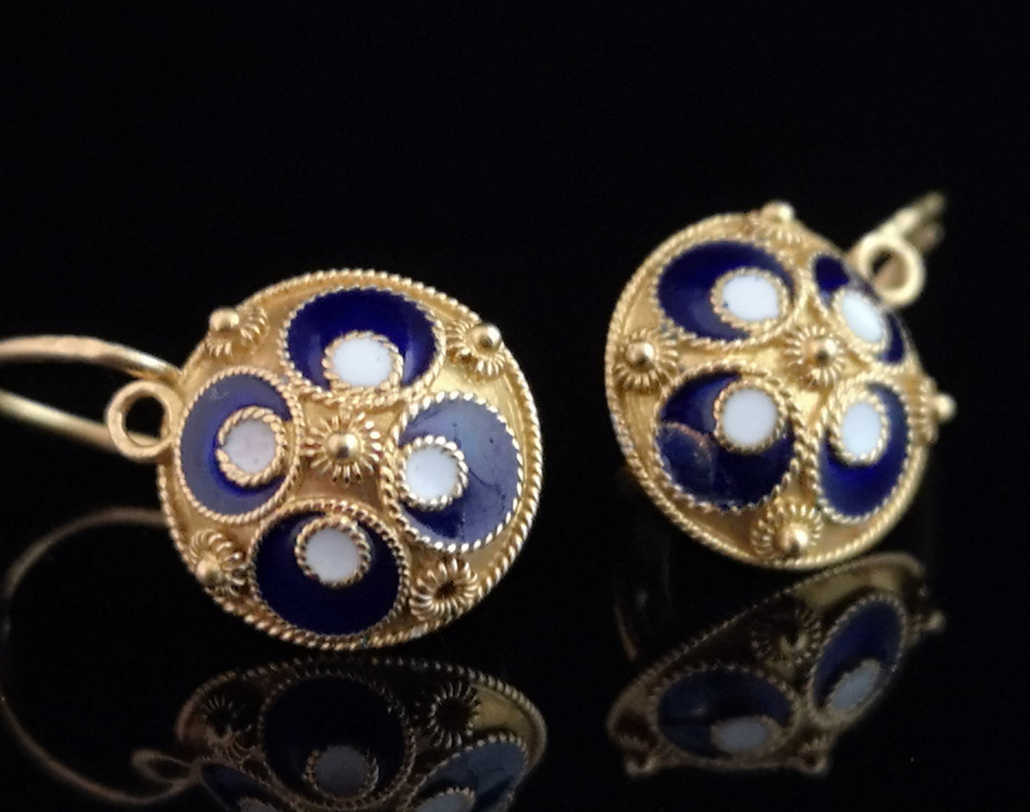 Vintage Russian enamel earrings, silver gilt