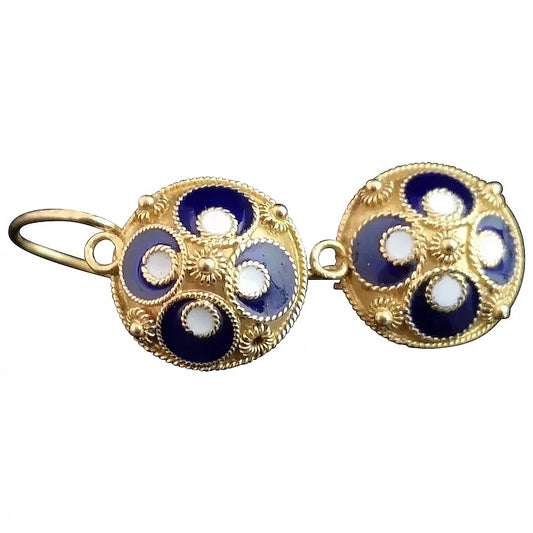 Vintage Russian enamel earrings, silver gilt