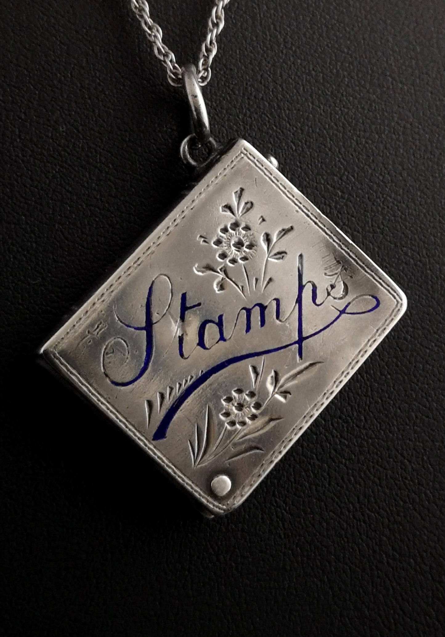 Victorian silver stamp case pendant, necklace