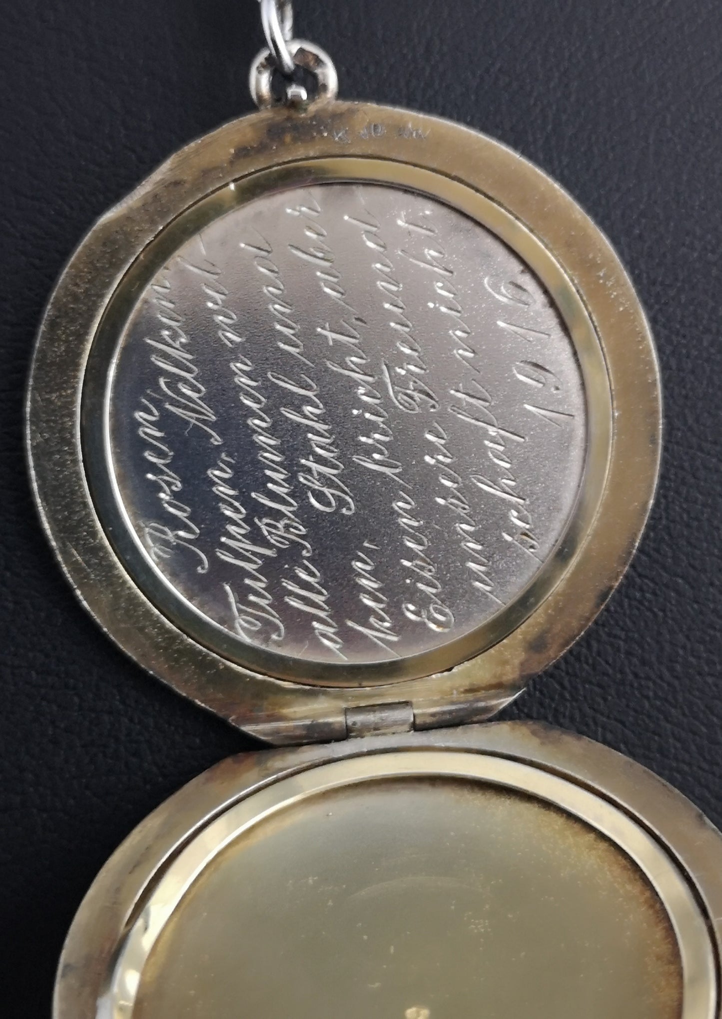 Antique silver and enamel locket, WW1, German poem