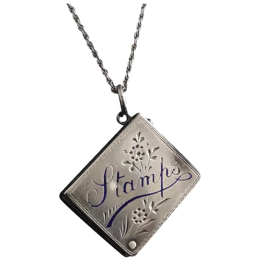 Victorian silver stamp case pendant, necklace