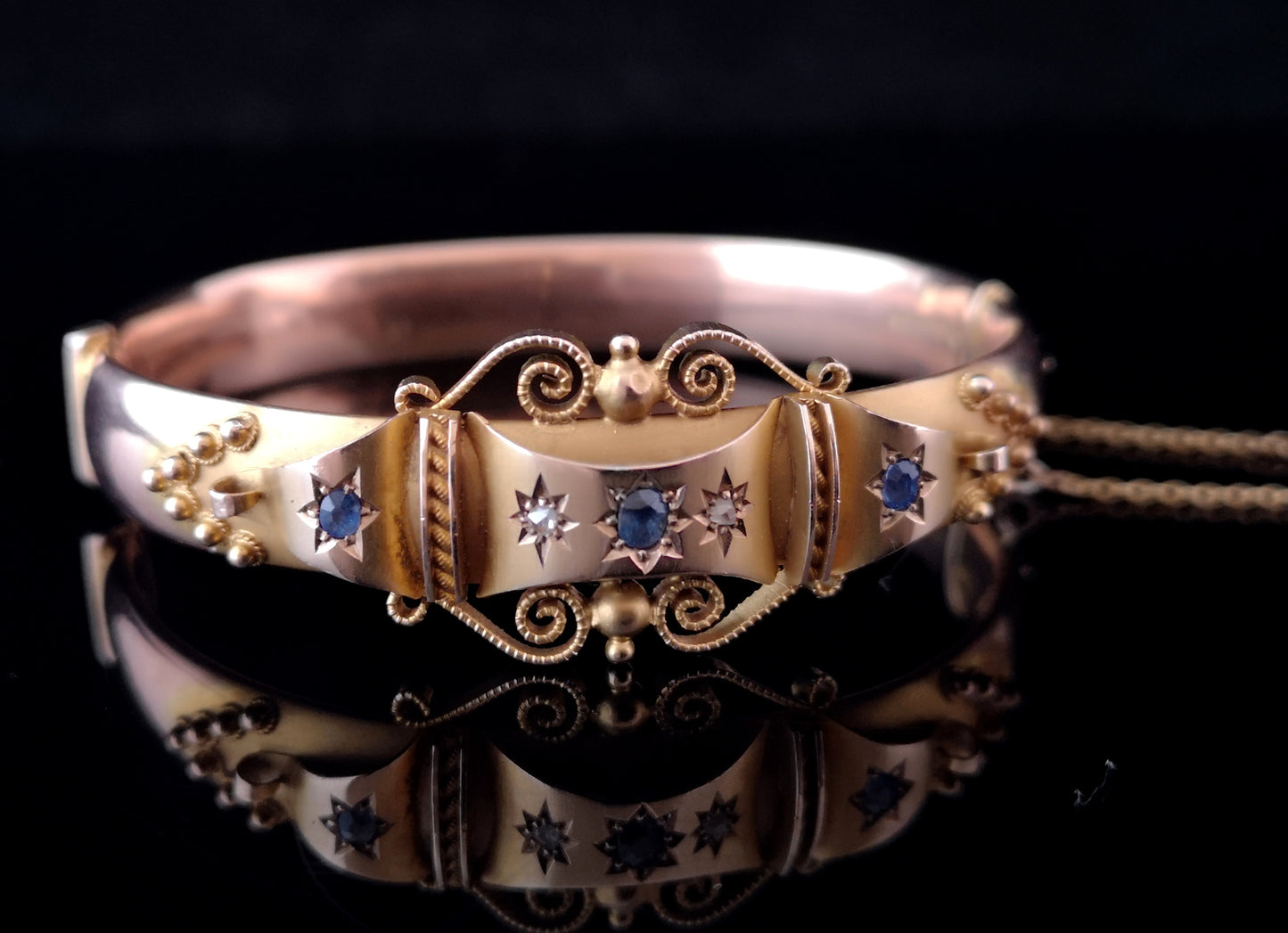 Antique Sapphire and Diamond bangle, 9ct Rose gold
