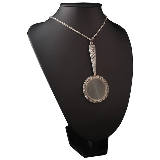 Antique silver magnifying glass pendant, Art Nouveau