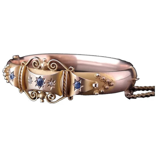 Antique Sapphire and Diamond bangle, 9ct Rose gold