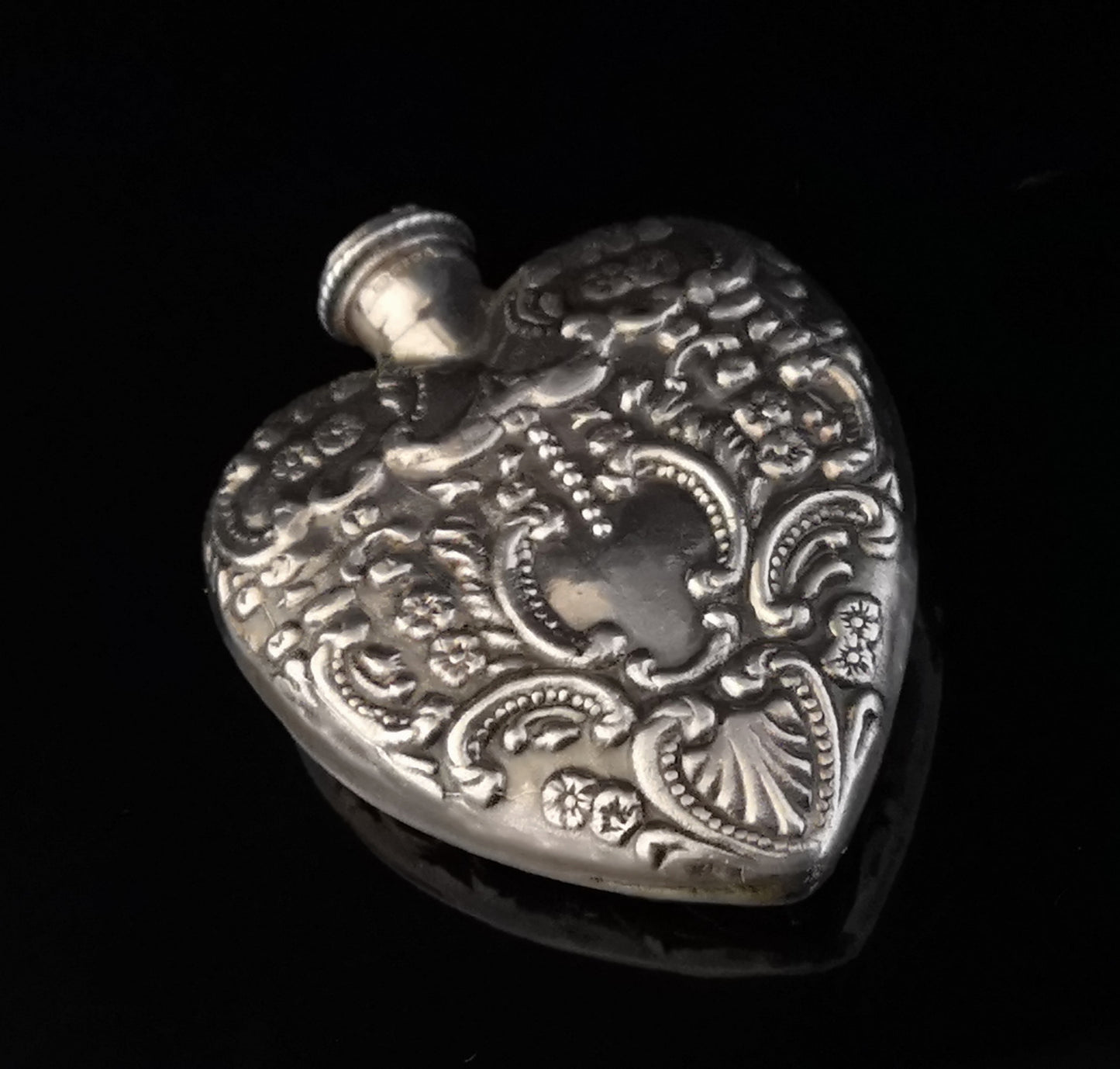 Vintage silver heart scent bottle, perfume bottle