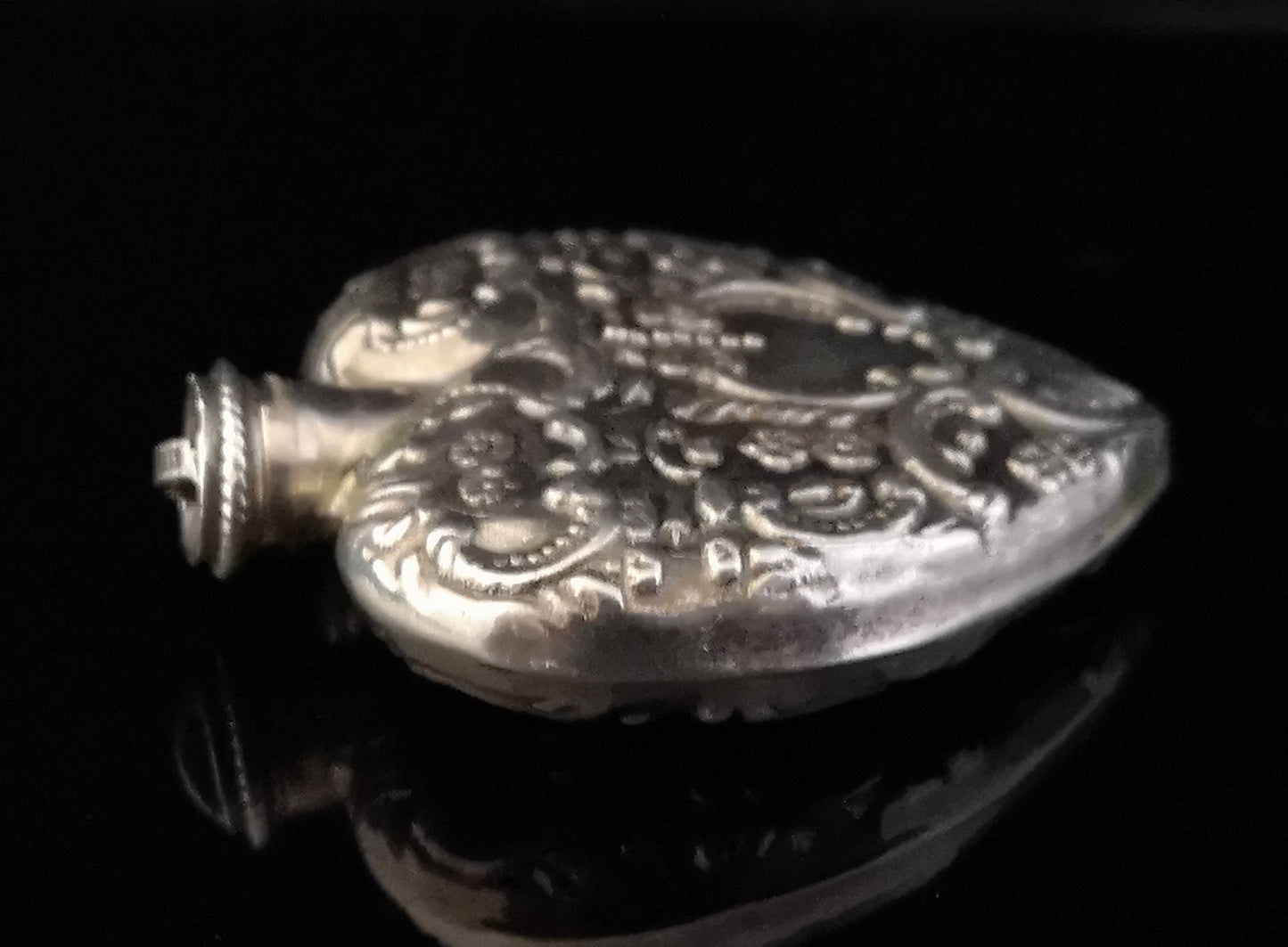 Vintage silver heart scent bottle, perfume bottle