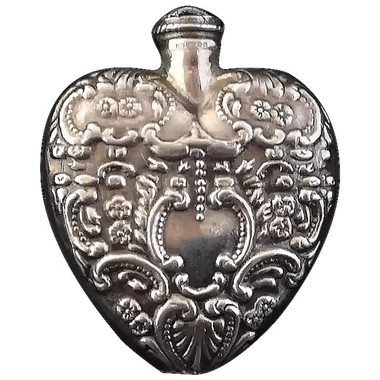 Vintage silver heart scent bottle, perfume bottle