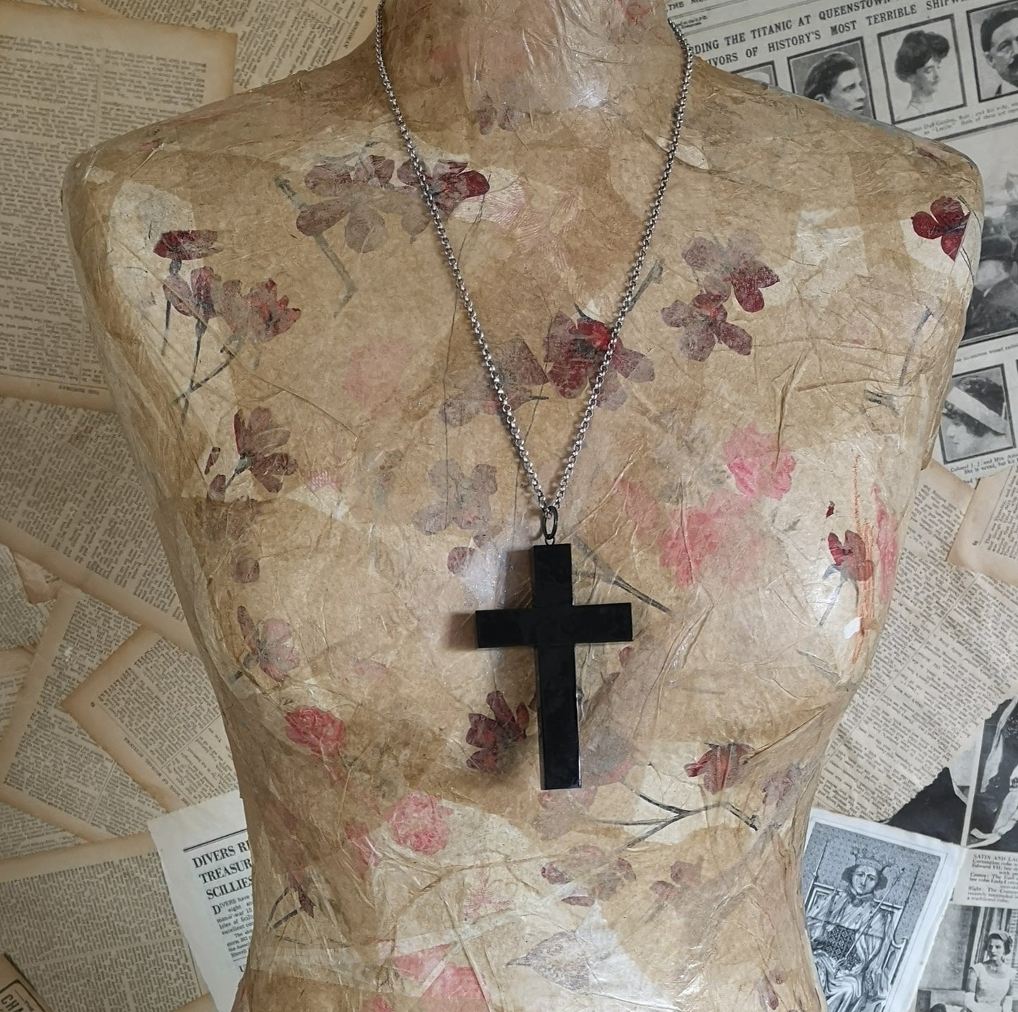 Victorian Whitby Jet cross pendant, necklace
