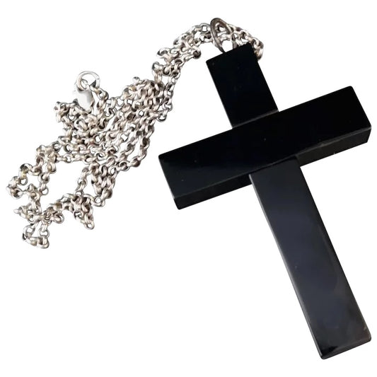 Victorian Whitby Jet cross pendant, necklace