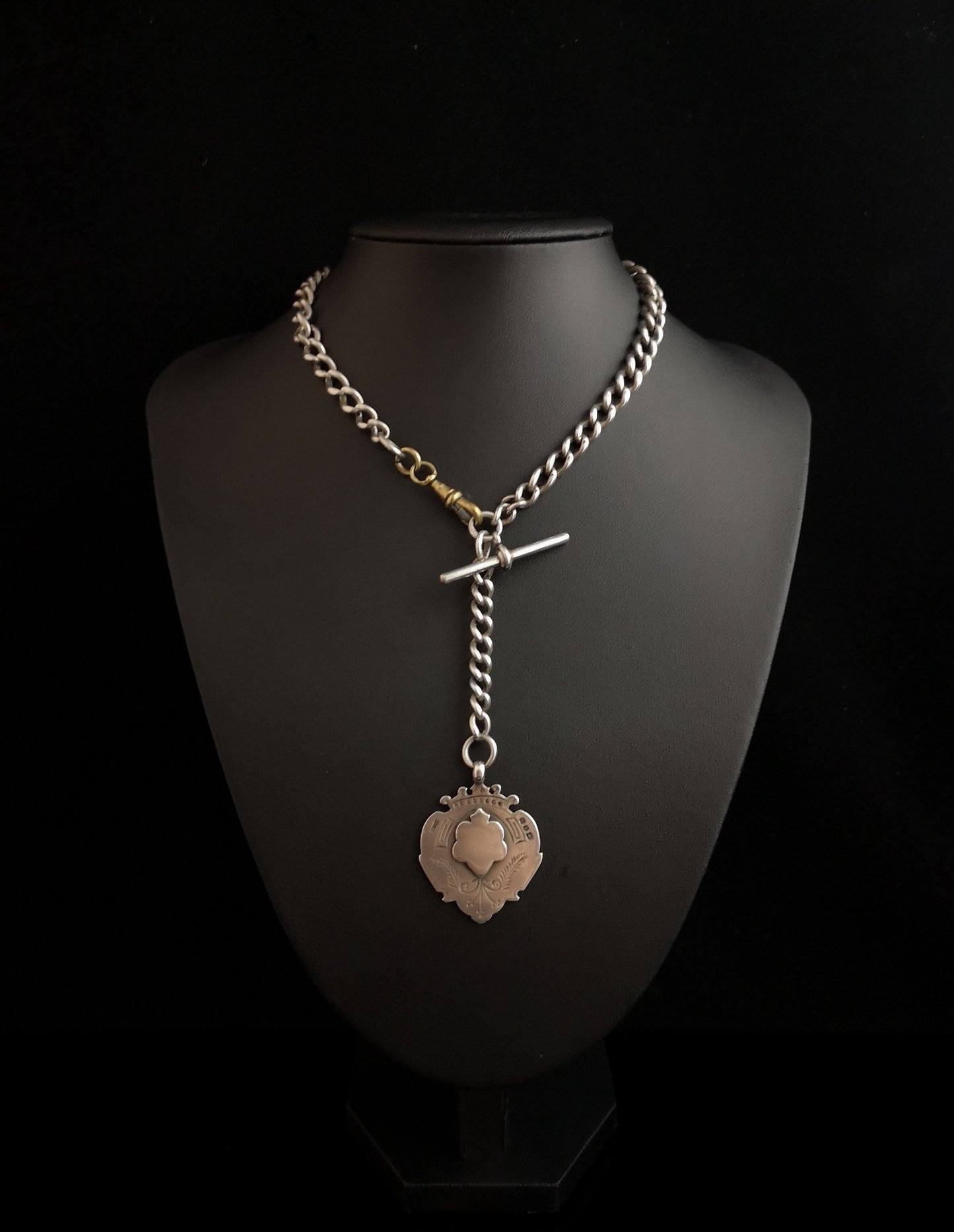 Antique Victorian silver Albert chain, watch chain, fob