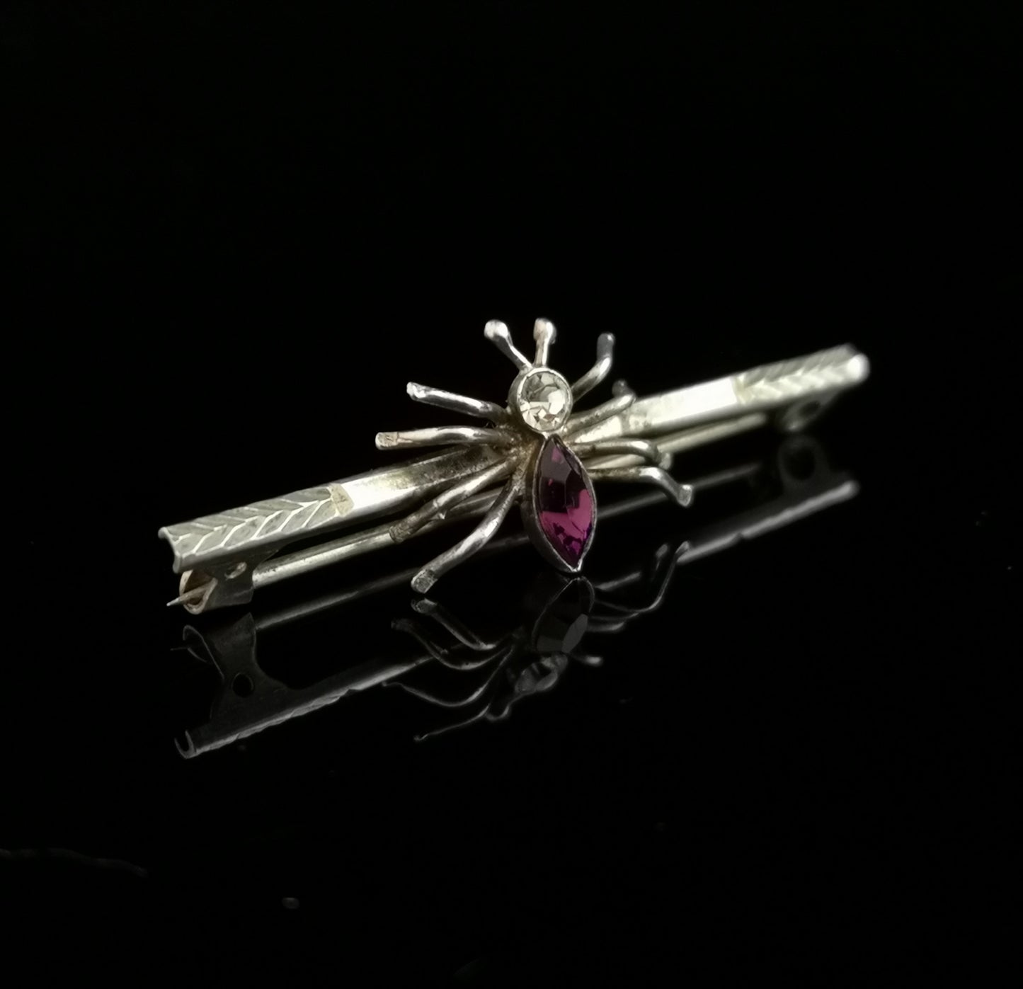 Antique Victorian spider brooch, silver and paste