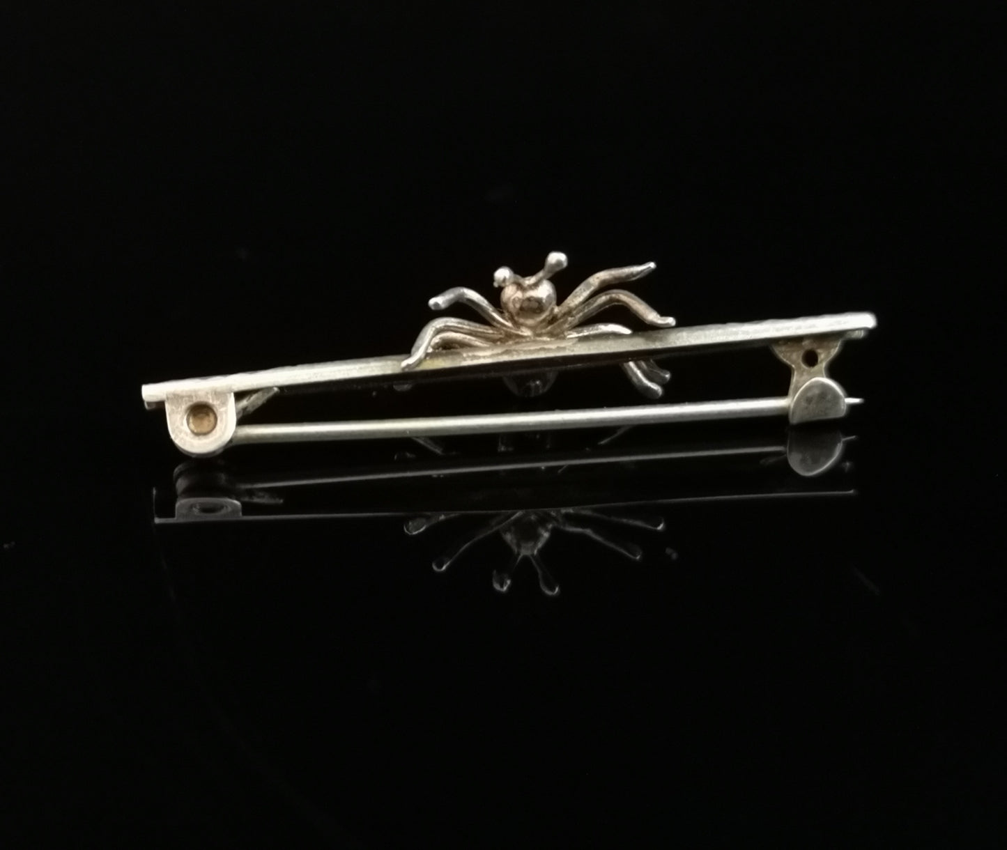 Antique Victorian spider brooch, silver and paste