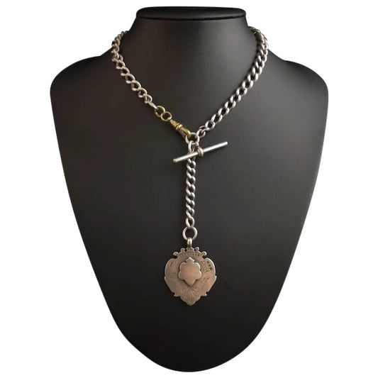 Antique Victorian silver Albert chain, watch chain, fob